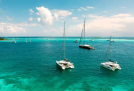 Ingrid More catamaran anchored in the Grenadines, Caribbean Islands