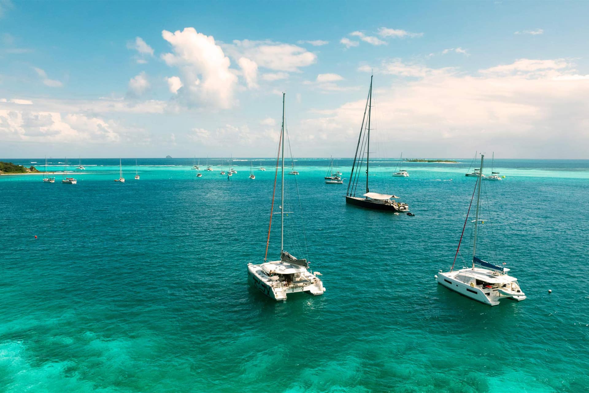 Ingrid More catamaran anchored in the Grenadines, Caribbean Islands