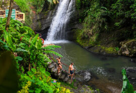 Ingrid More guests at waterfall in Grenada, Caribbean
