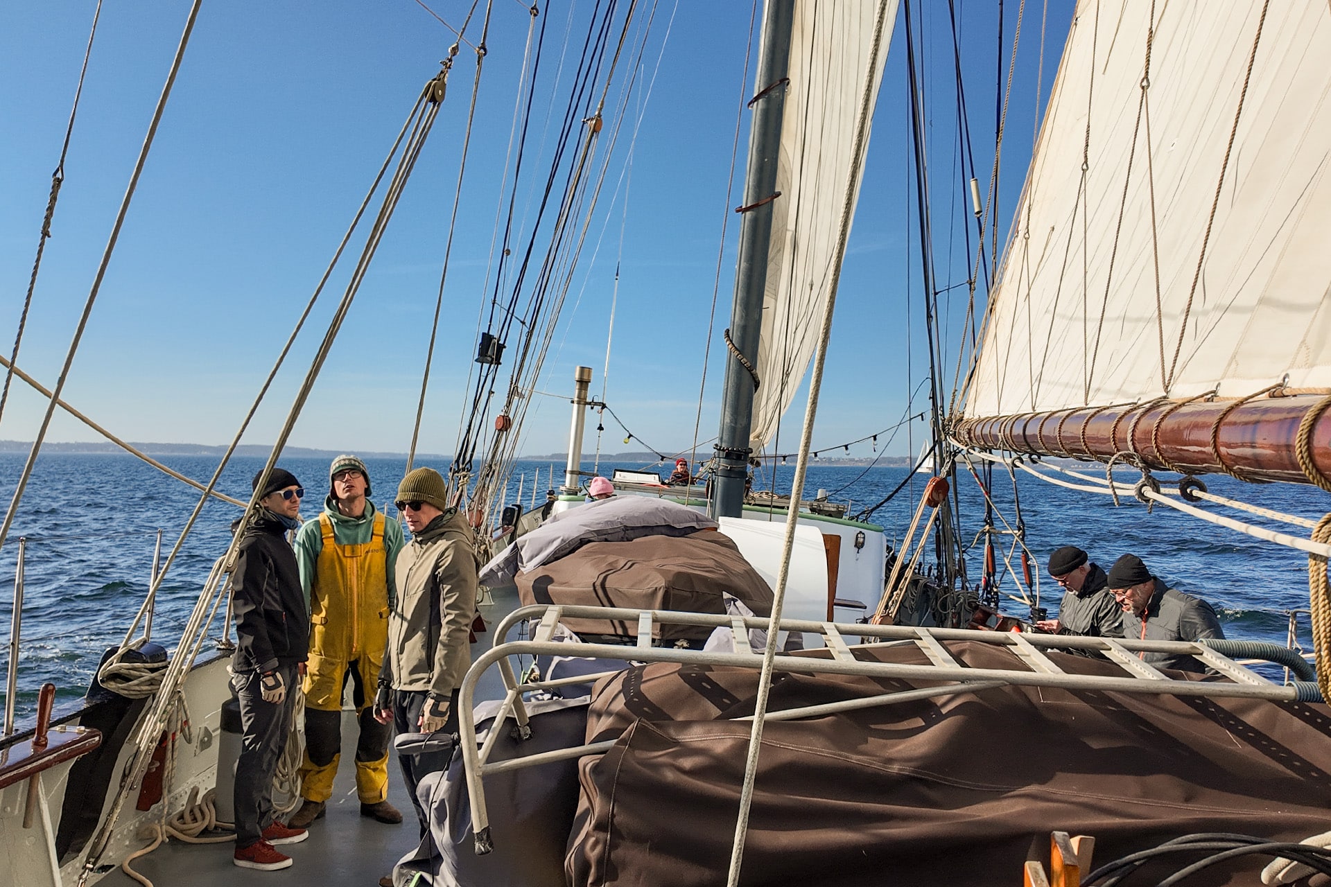 Iris tall ship on deck underway sailing guests on board baltic sea