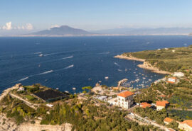 Italy view of Sorrento looking over Mount Vesuvius