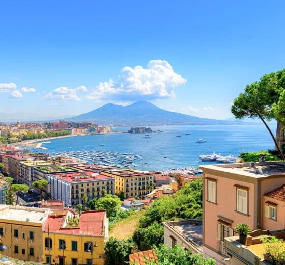 Italy, view overlooking Naples, Vesuvius
