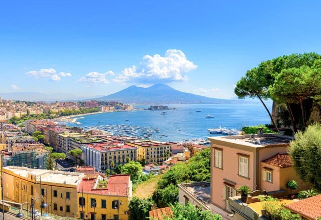 Italy, view overlooking Naples, Vesuvius