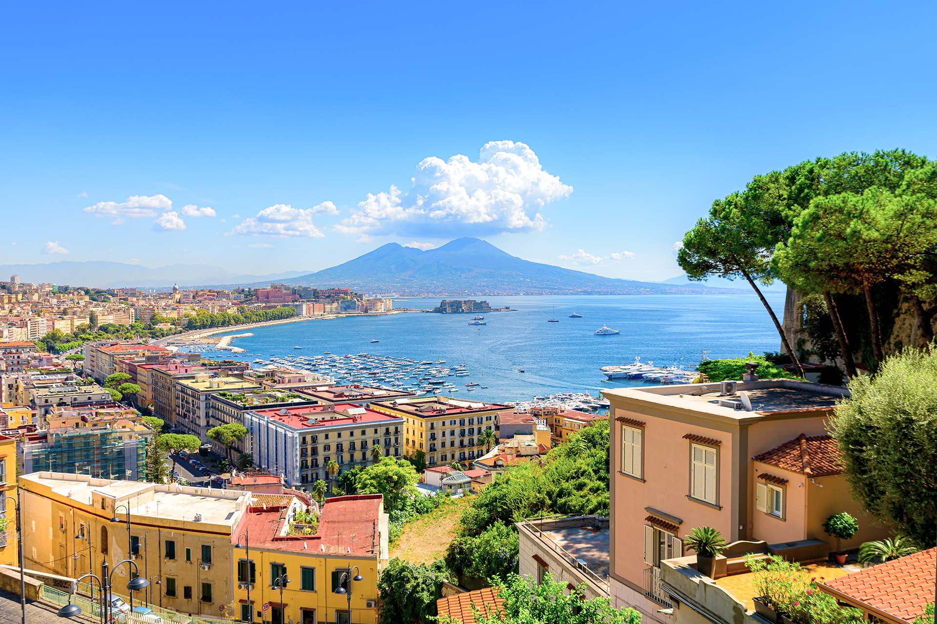 Italy, view overlooking Naples, Vesuvius