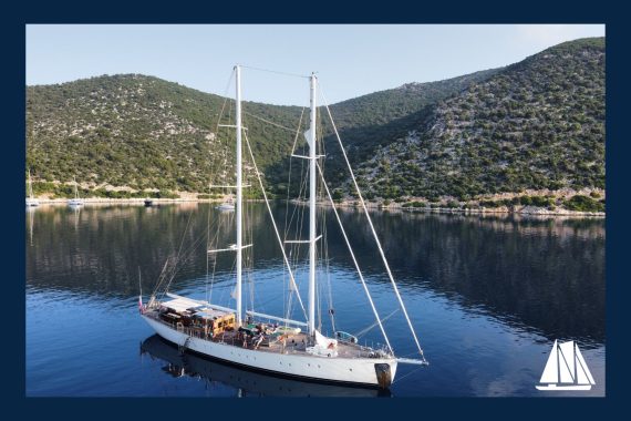 Kairos anchored in Corfu, Greece - Sailing Classics