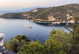 Kairos anchored in Ionian Sea, Corfu, Greece