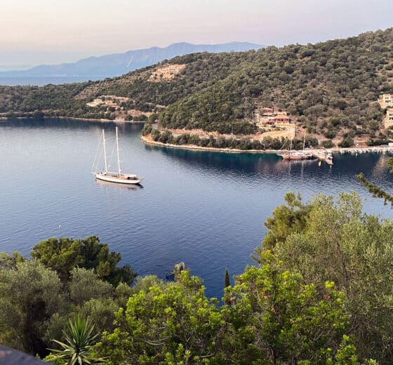 Kairos anchored in Ionian Sea, Corfu, Greece