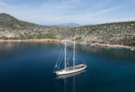 Kairos anchored in bay in Greece