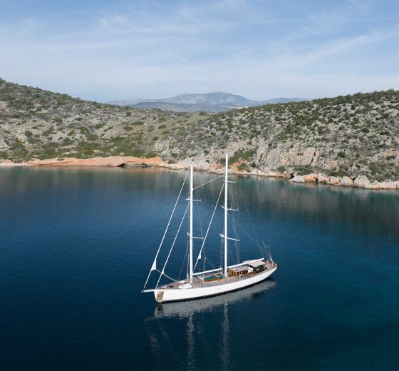 Kairos anchored in bay in Greece