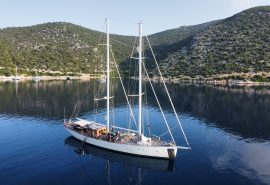 Kairos anchored in calm waters Greece