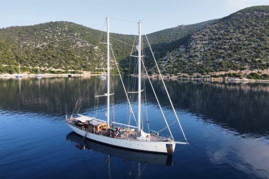 Kairos anchored in calm waters Greece