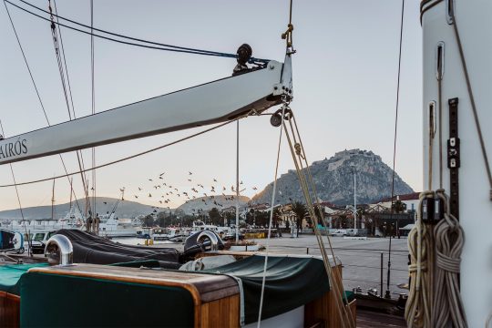 Kairos anchored in marina in Greece