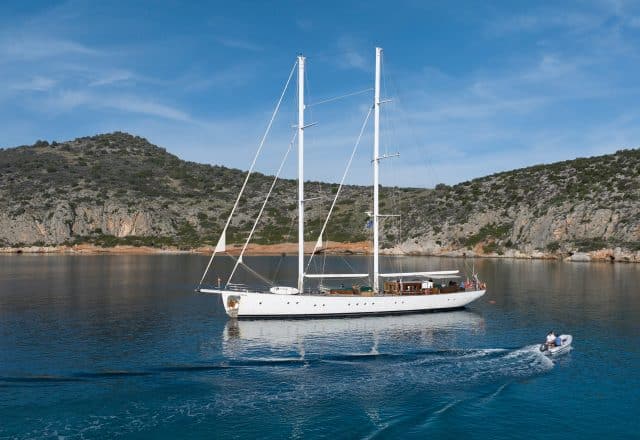 Kairos anchored with tender in Mediterranean