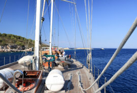 Kairos on deck with blue sky south Croatia