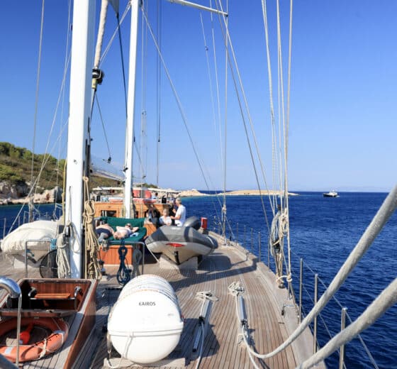 Kairos on deck with blue sky south Croatia