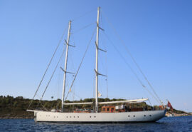 Kairos sailing yacht anchored off coast of Croatia