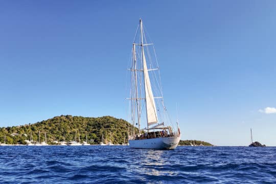 Kairos yacht off coastline of BVIs British Virigin Islands sailing