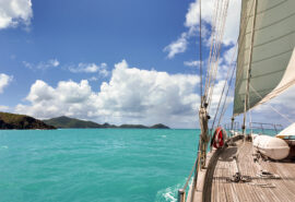 Kairos yacht underway on deck sailing in the BVIs British Virgin Islands