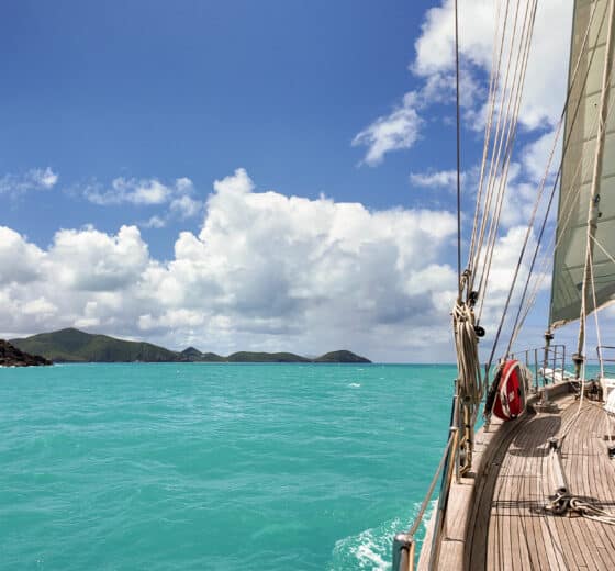 Kairos yacht underway on deck sailing in the BVIs British Virgin Islands