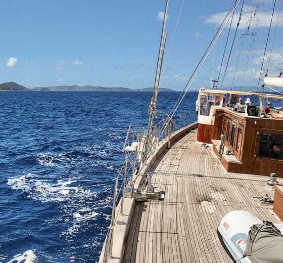 Kairos yacht underway view on deck sailing in the British Virgin Islands