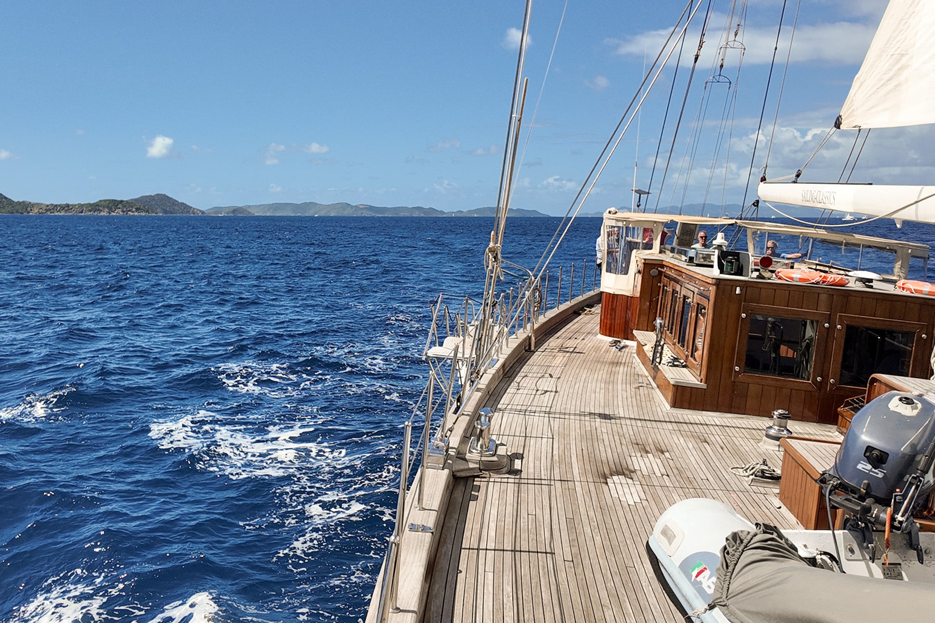 Kairos yacht underway view on deck sailing in the British Virgin Islands