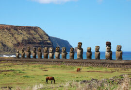 Landscape and statues of Easter Island, Pacific, Chile, South America