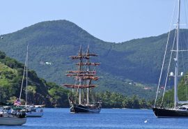 Eye of the Wind at port in Caribbean