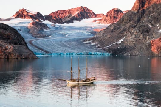 Linden anchored in a glacier bay in the Arctic Circle Greenland