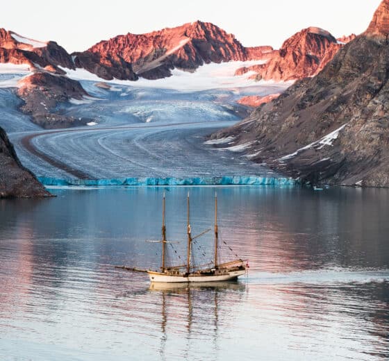 Linden anchored in a glacier bay in the Arctic Circle Greenland