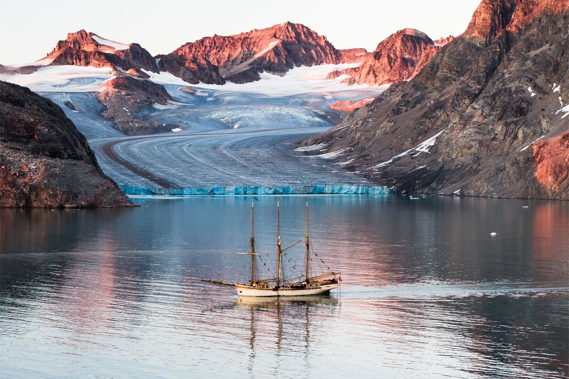 Linden anchored in a glacier bay in the Arctic Circle Greenland
