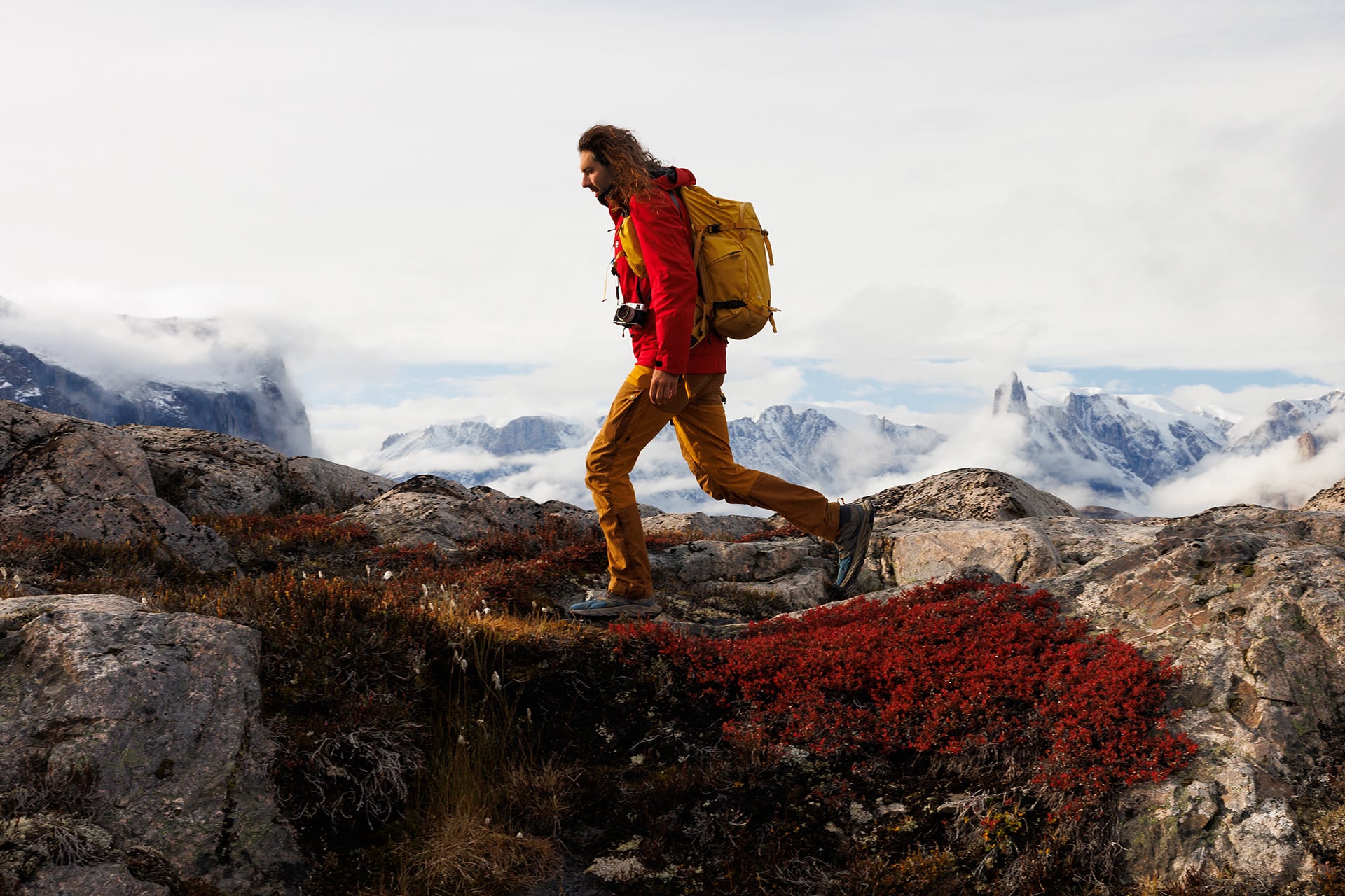 Linden guest hiking in the mountains of the Arctic Circle Greenland