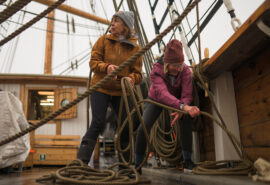 Linden guests ropework onboard traditional ship female sailors