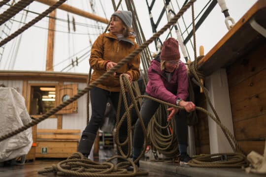 Linden guests ropework onboard traditional ship female sailors