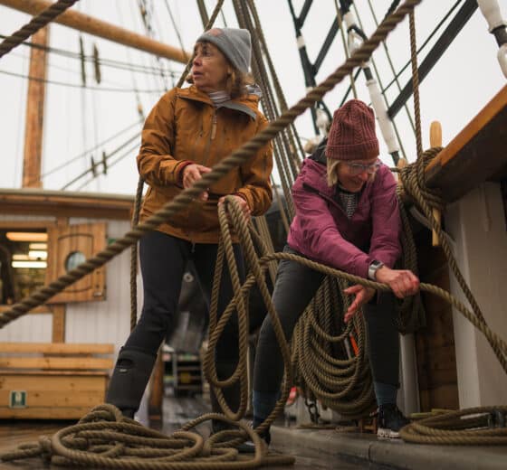 Linden guests ropework onboard traditional ship female sailors