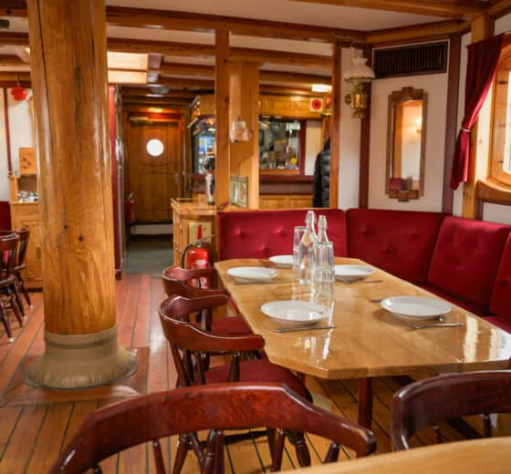 Linden tall ship below deck interior view of saloon onboard