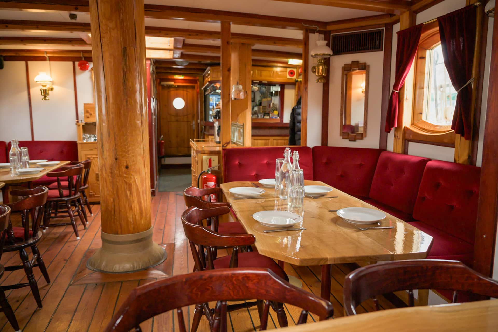 Linden tall ship below deck interior view of saloon onboard