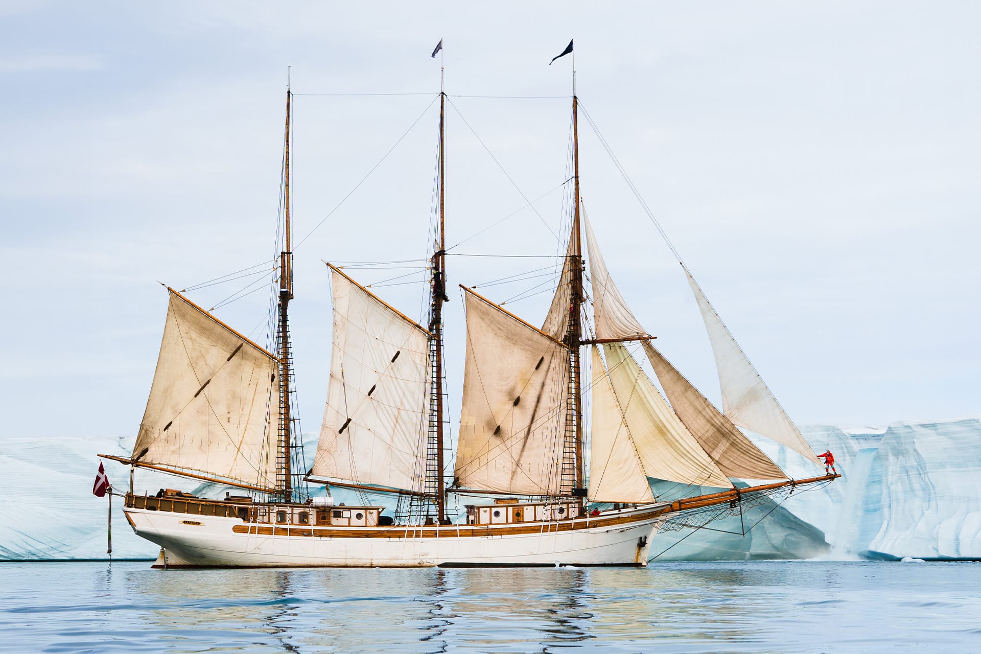Linden tall ship half sails in Arctic Circle sailing Greenland