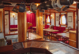 Linden tall ship interior below deck view from galley into saloon