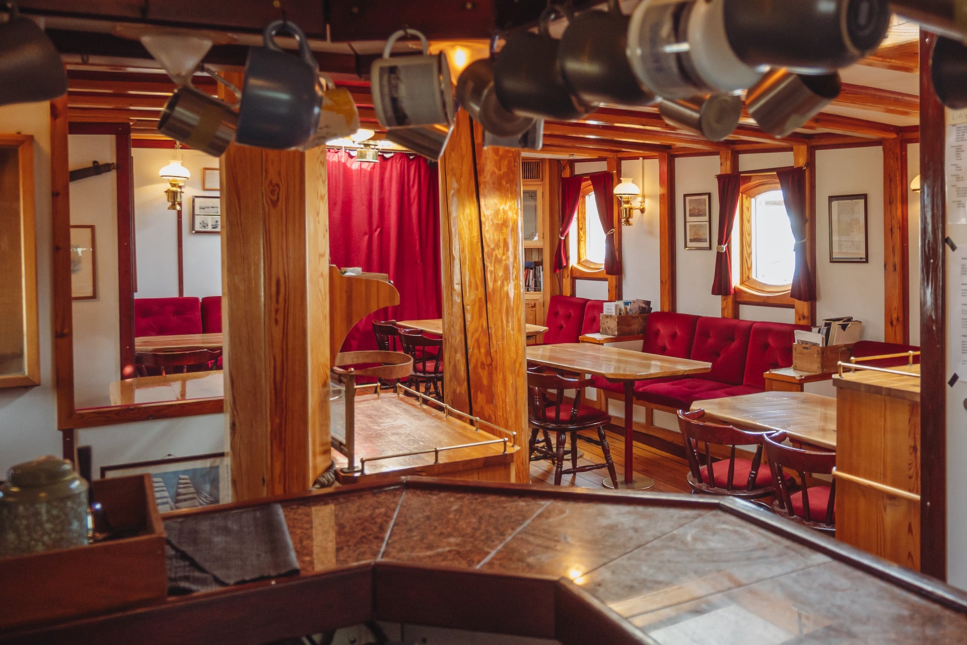 Linden tall ship interior below deck view from galley into saloon