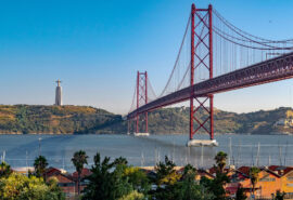 Lisbon view overlooking bridge, Portugal