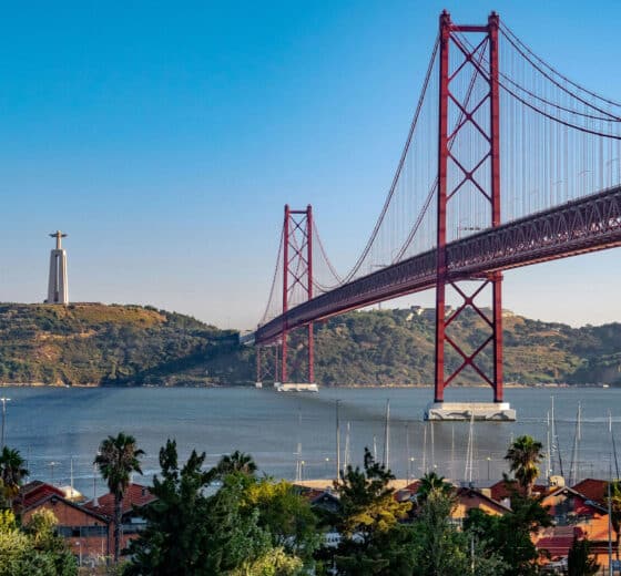 Lisbon view overlooking bridge, Portugal
