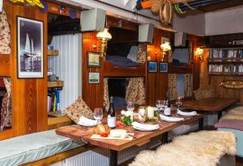 Dining area on board Bessie Ellen