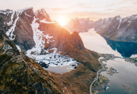Lofoten islands sunset in spring Norway
