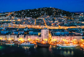 Nightime view overlooking the escale à sète festival, France