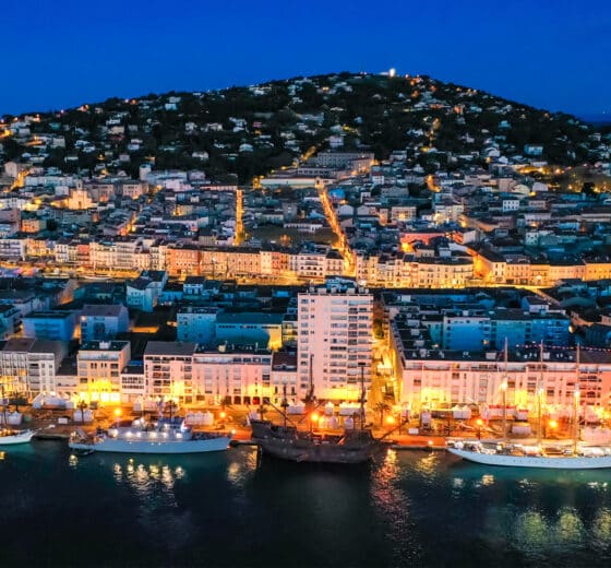 Nightime view overlooking the escale à sète festival, France
