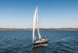 Noonmark VI Adventure yacht underway sailing off the Scottish Hebrides, Scotland