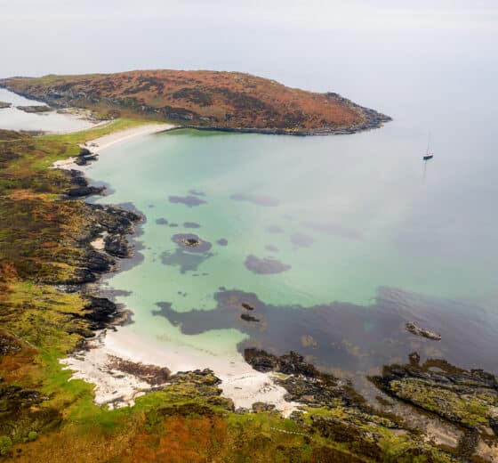 Noonmark VI yacht anchored off the isle of Gigha, Mull of Kintyre, Hebrides, Scotland