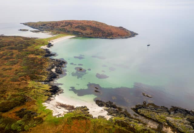 Noonmark VI yacht anchored off the isle of Gigha, Mull of Kintyre, Hebrides, Scotland