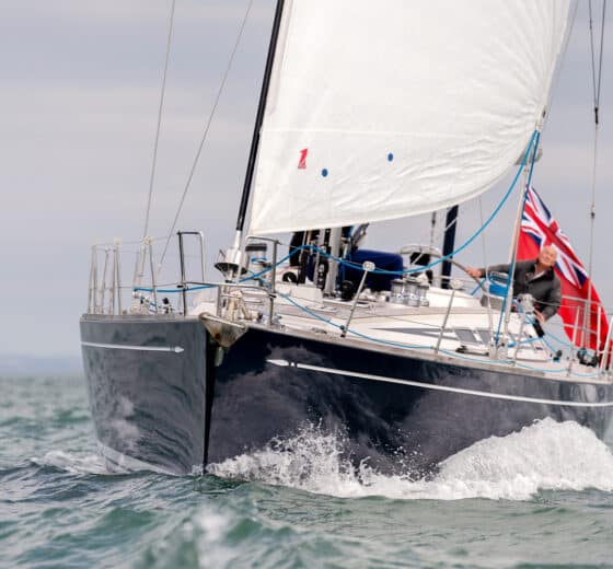 Noonmark VI yacht underway from bow