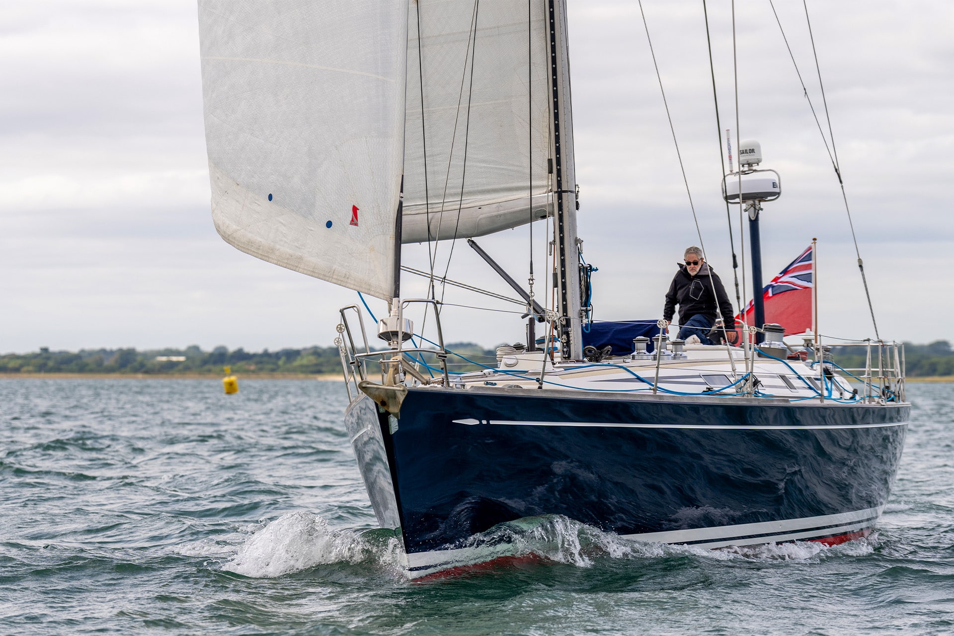 Noonmark VI yacht underway under sail from bowsprit